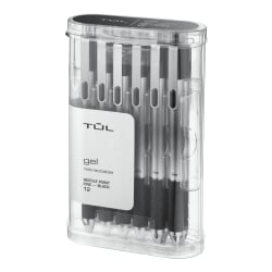 TUL® GL Series Retractable Gel Pens, Needle Point, 0.5 mm, Silver Barrel, Black Ink, Pack Of 12 Pens