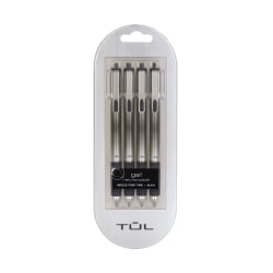 TUL® GL Series Retractable Gel Pens, Needle Point, 0.7 mm, Silver Barrel, Black Ink, Pack Of 4 Pens
