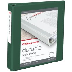 Office Depot® Brand Durable View 3-Ring Binder, 1 1/2" Round Rings, 49% Recycled, Dark Green