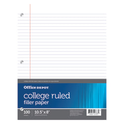 Office Depot® Brand Filler Paper, College Ruled, 92 Brightness, 16 Lb, Pack Of 100 Sheets