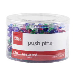 Office Depot® Brand Push Pins, 9/10", Assorted Colors, Pack Of 250