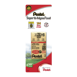 Pentel® Super Hi-Polymer Fine Line Lead Refills, 0.5 mm, HB Hardness, Pack Of 144