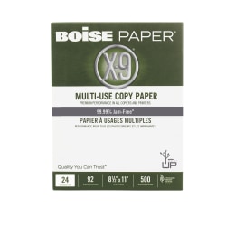Boise® X-9® Multi-Use Printer & Copy Paper, White, Letter (8.5" x 11"), 500 Sheets Per Ream, 24 Lb, 92 Brightness