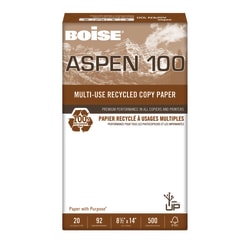 Boise® ASPEN® 100 Multi-Use Print & Copy Paper, Legal Size (8 1/2" x 14"), 92 (U.S.) Brightness, 20 Lb, 100% Recycled, FSC® Certified, White, Ream Of 500 Sheets
