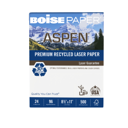 Boise® ASPEN® Laser Paper, Letter Size (8 1/2" x 11"), 96 (U.S.) Brightness, 24 Lb, 30% Recycled, FSC® Certified, White, Ream Of 500 Sheets