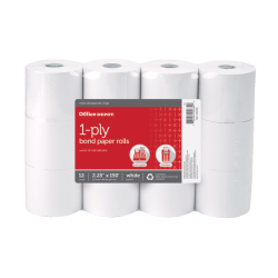 Office Depot® Brand 1-Ply Bond Paper Roll, 2-1/4" x 150’, White, Pack of 12
