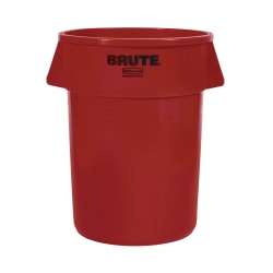 Rubbermaid® Brute Round Plastic Trash Can, 31 1/2" x 24", 44 Gallons, Red