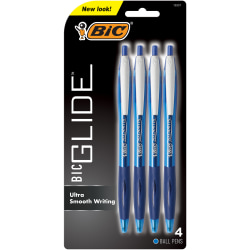 BIC® Glide Retractable Ballpoint Pens, Medium Point, 1.0 mm, Blue Barrel, Blue Ink, Pack Of 4 Pens