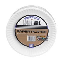 AJM Premium Gold Label® Coated Paper Plates, 9" Diameter, White, Pack Of 100