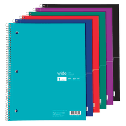Office Depot® Brand Wirebound Notebook, 8" x 10 1/2", 1 Subject, Wide Ruled, 200 Pages (100 Sheets), Assorted Colors