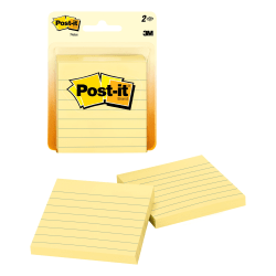 Post-it Notes, 3 in x 3 in, 2 Pads, 100 Sheets/Pad, Clean Removal, Canary Yellow, Lined