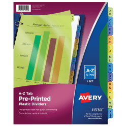 Avery® Preprinted Plastic Dividers, A-Z, 12-Tab,  Multicolor, 1 Set