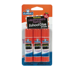Elmer's Disappearing Purple School Glue Sticks, Washable, 6 Gram, 3 Count