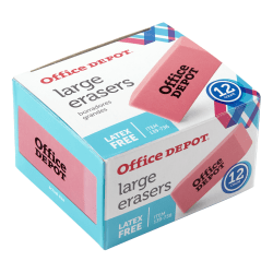 Office Depot® Brand Pink Bevel Erasers, Large, Pack Of 12