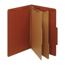 Office Depot® Brand Classification Folders, 2 1/2" Expansion, Legal Size, 2 Dividers, 100% Recycled, Red, Pack Of 5 Folders