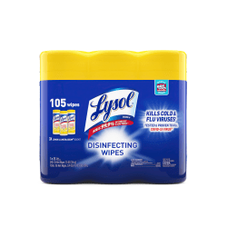 Lysol® Disinfecting Wipes, Lemon & Lime Blossom® Scent, 7" x 7.25", 35 Wipes Per Canister, Case Of 3 Canisters