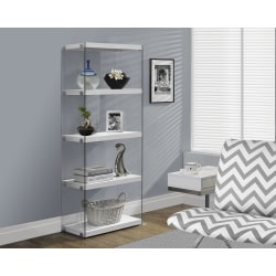 Monarch Specialties Open-Concept 60"H 5-Shelf Bookcase, Glossy White