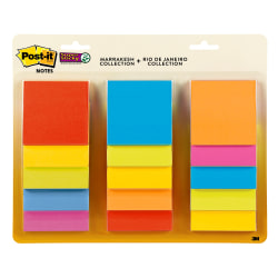 Post-it Super Sticky Notes, 3 in x 3 in, 15 Pads, 45 Sheets/Pad, 2x the Sticking Power, Playful Primaries and Energy Boost Collections