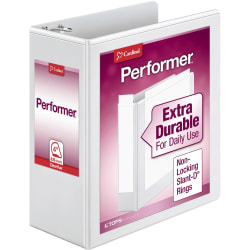 Cardinal® Performer ClearVue™ Ring 3-Ring Binder, 4" D-Rings, White