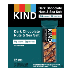 KIND Dark Chocolate, Nuts & Sea Salt Bars, 1.41 Oz, Box Of 12