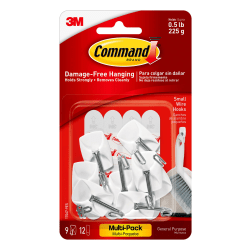 Command Small Wire Toggle Hooks, 9 Command Hooks, 12 Command Strips, Damage Free Organizing of Dorm Rooms, White