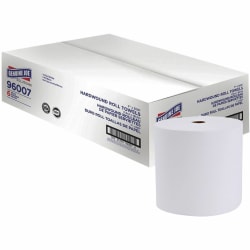 Genuine Joe Solutions 1-ply Hardwound Towels - 1 Ply - 7" Width x 600 ft Length - 63/64" Core - White - Virgin Fiber - 6 / Carton