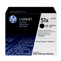 HP 51X Black Toner Cartridges, Pack Of 2, Q7551X