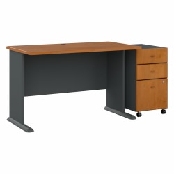 Bush Business Furniture Office Advantage 48"W Computer Desk With Mobile File Cabinet, Natural Cherry/Slate, Standard Delivery