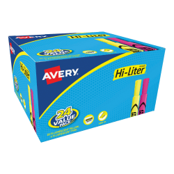 Avery® Hi-Liter® Desk Style Highlighters, Chisel Tip, Assorted Colors, Pack Of 24