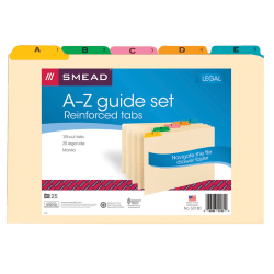 Smead® Legal-Size Manila File Guides, Alphabetical, Assorted Color Tabs, Pack Of 25