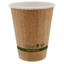 Planet+ Compostable Hot Cups, Double-Wall, 8 Oz, Brown, Pack Of 1,000 Cups