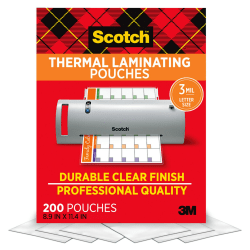 Scotch® Thermal Laminating Pouches TP3854-200, 8-1/2" x 11", Clear, Pack Of 200 Laminating Sheets