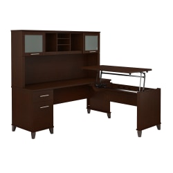 Bush Furniture Somerset 3 Position Sit to Stand L Shaped Desk With Hutch, 72"W, Mocha Cherry, Standard Delivery