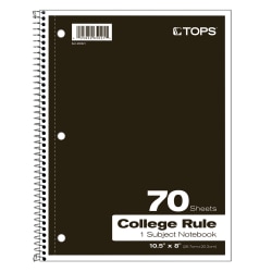 TOPS® Notebook, 8" x 10 1/2", 1-Subject, College Ruled, 140 Pages (70 Sheets), Assorted Colors