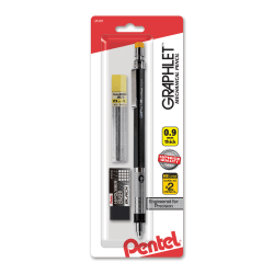 Pentel® Graphlet™ Mechanical Pencil with Lead and Eraser Set, 0.9mm, #2 Lead, Black Barrel