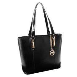 McKleinUSA® M Series SAVARNA Leather Shoulder Tote With 7 1/2" x 10" Tablet Compartment, 14 1/2"H x 5"W x 13"D, Black