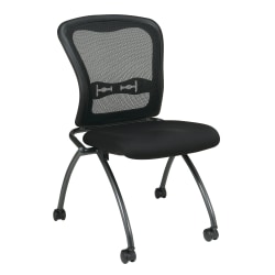 Office Star™ Folding Chair With Casters, Deluxe With Mesh Back, Coal/Titanium, Set Of 2
