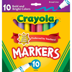 Crayola® Bold And Bright Broad Line Markers, Conical Point, White Barrel, Assorted Ink Colors, Box Of 10 Markers
