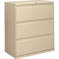 HON® 800 36"W Lateral 3-Drawer File Cabinet With Lock, Metal, Putty