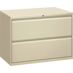 HON® 800 42"W Lateral 2-Drawer File Cabinet With Lock, Metal, Putty
