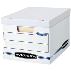 Bankers Box® Stor/File™ Standard-Duty Storage Boxes With Lift-Off Lids And Built-In Handles, Letter/Legal Size, 10" x 12" x 15", White/Blue, Case Of 13