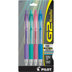 Pilot G2 Metallics Gel Pen, Fine Point, 0.7mm, Clear Barrels, Assorted Ink, Pack Of 4 Pens