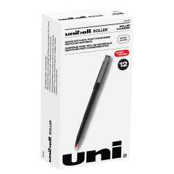 uni-ball® Rollerball™ Pens, Micro Point, 0.5 mm, 80% Recycled, Black Barrel, Red Ink, Pack Of 12 Pens