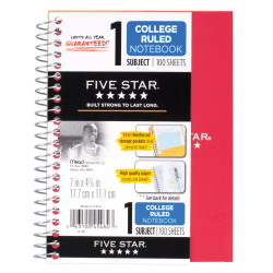 Five Star® Notebook, 5" x 7", 1 Subject, College Ruled, 100 Sheets, Assorted Colors (No Choice)