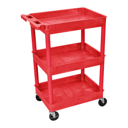 Luxor 3-Shelf Tub Cart, 36 1/2"H x 24"W x 18"D, Red