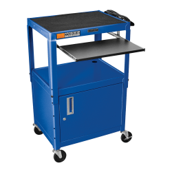 Luxor Adjustable Height Cart, With Cabinet/Pullout Tray, 16 5/8"H x 24"W x 17 1/2"D, Blue