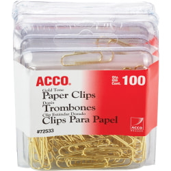 ACCO® Paper Clips, 400 Total, No. 2, Gold, 100 Per Box, Pack Of 4 Boxes