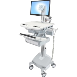 Ergotron StyleView Cart with LCD Pivot, LiFe Powered, 1 Drawer - 1 Drawer - 33 lb Capacity - 4 Casters - Aluminum, Plastic, Zinc Plated Steel - White, Gray, Polished Aluminum