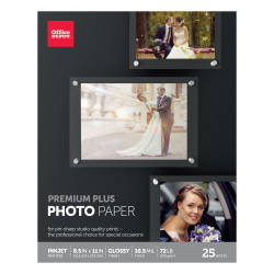 Office Depot® Brand Premium Plus Photo Paper, Gloss, Letter Size (8 1/2" x 11"), 10.5 Mil, Pack Of 25 Sheets