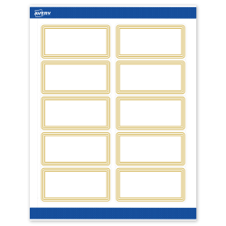 Avery® Printable Labels With Sure Feed® Technology, S00-DHR-PRWMP10, Rectangle, 2" x 4", Matte White, Preprinted Multi-Lined Gold Border Design, Pack Of 100